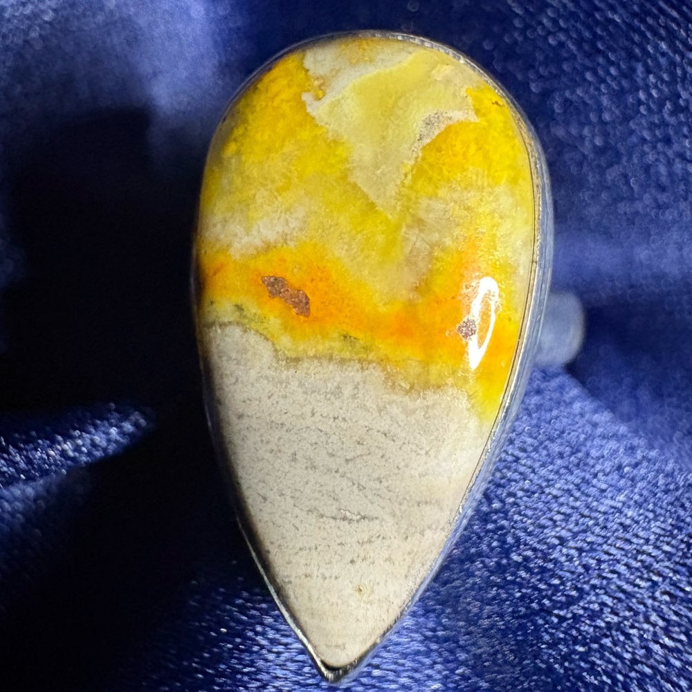 Ring*Bumble Bee Jasper Teardrop Stone, Sterling Silver, Sz 6 3/4